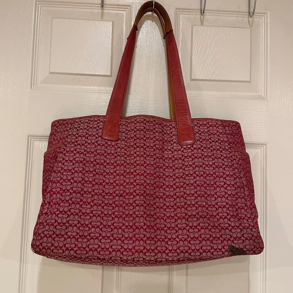 Coach Red diaper bag Leather Trim Tote
